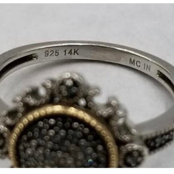 Designer 925 Sterling Silver 14K
Yellow Gold Blue Diamond Two Tone Ring Sz 7.5 - Picture 15 of 16